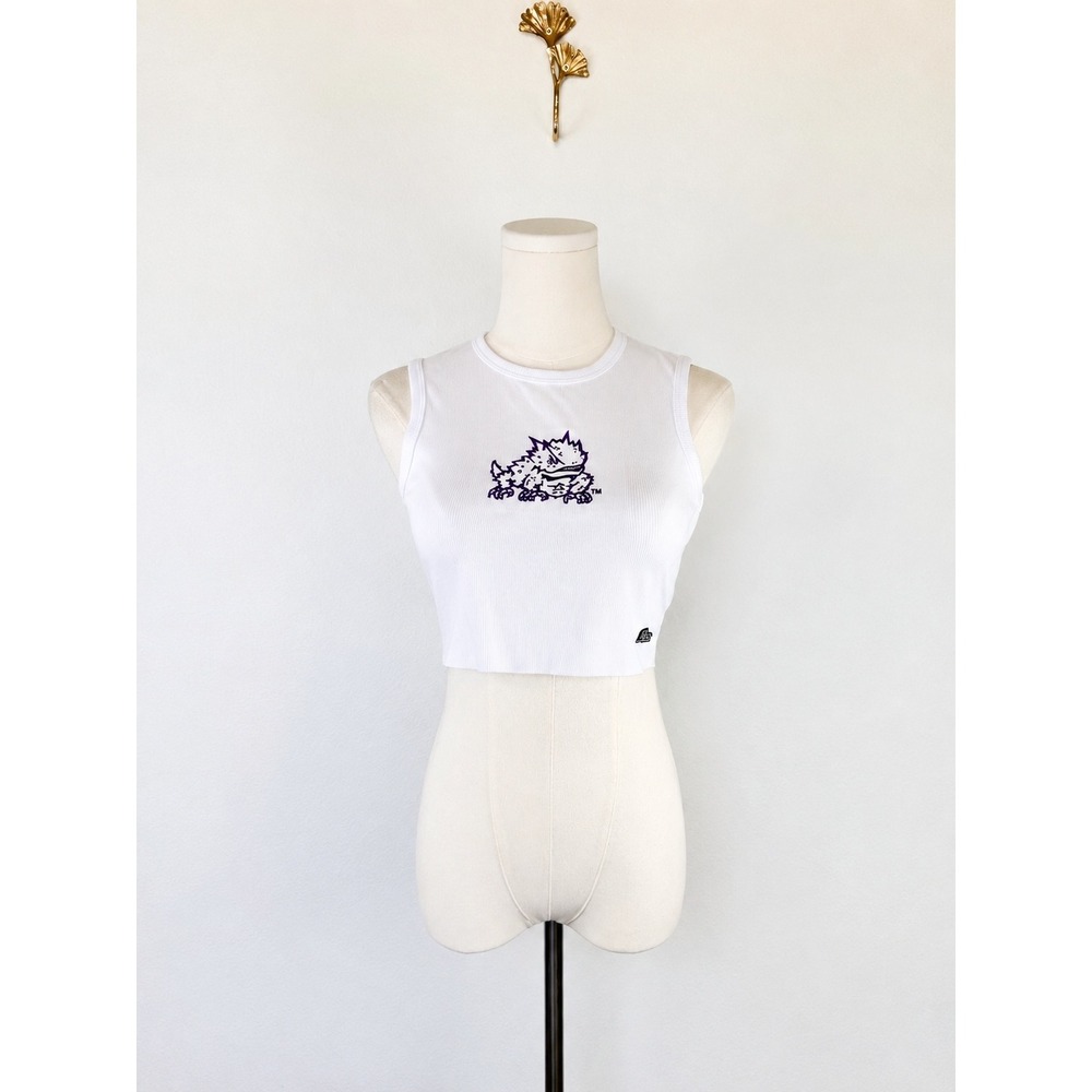 Hype and Vice TCU Horned Frogs‎ Tank Women S White Ribbed Cropped Y2K